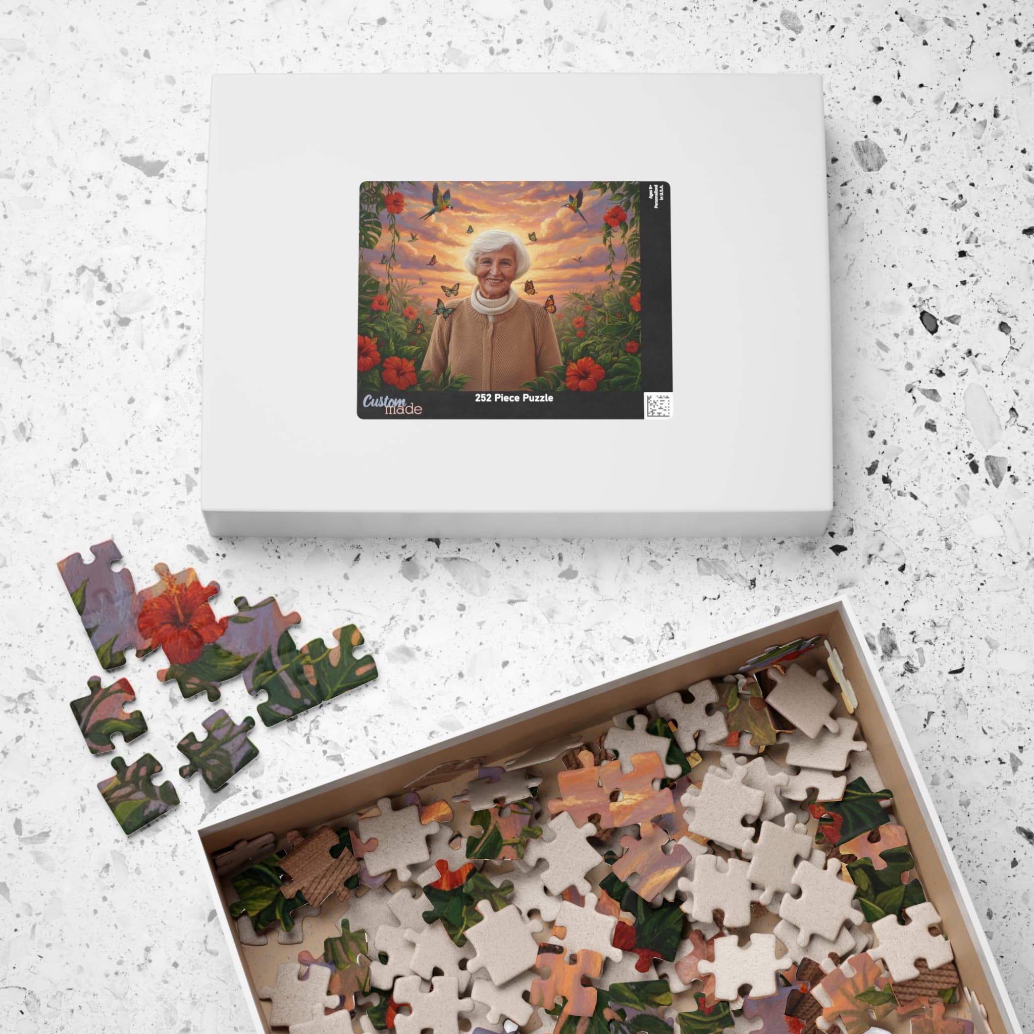 Puzzle box with custom artwork printed on the lid